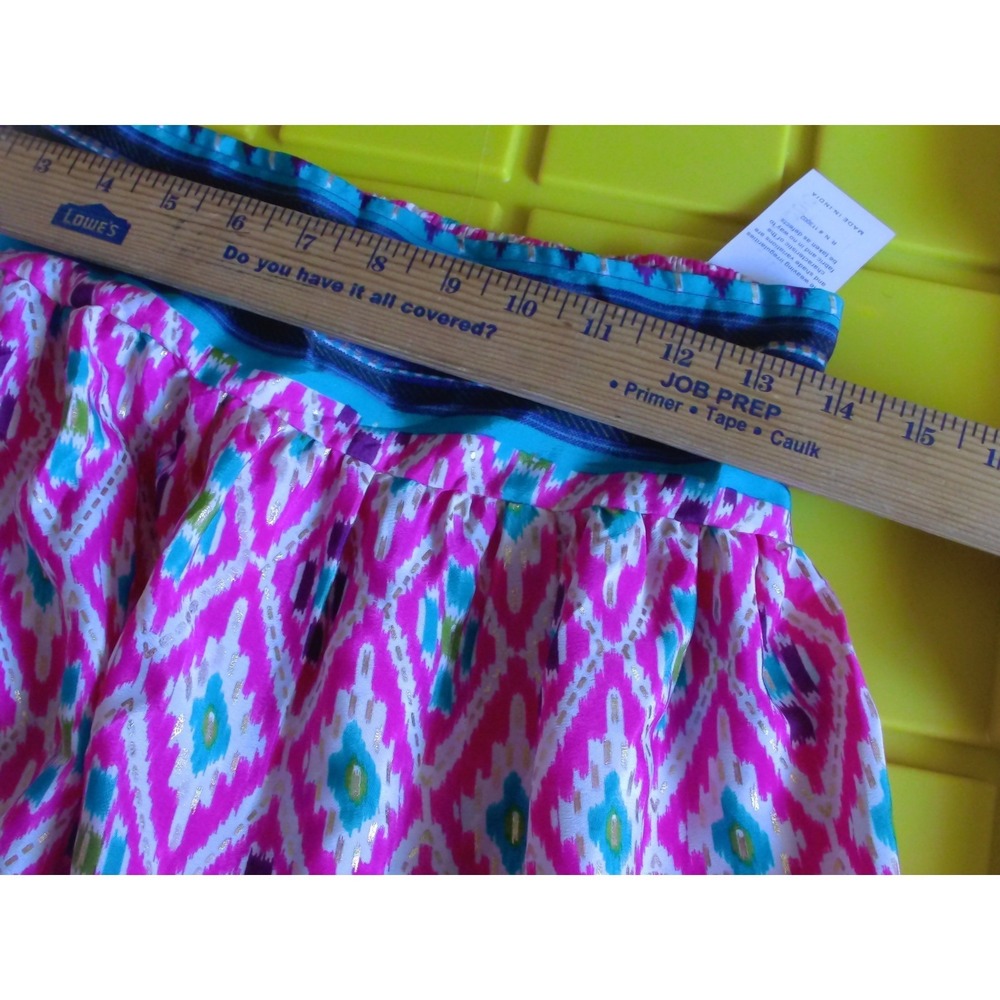 India Boutique Pink Ikat Tie Tiered Maxi SET 2PCS Gold Accents Boho NEW SIZE L - Picture 3 of 8